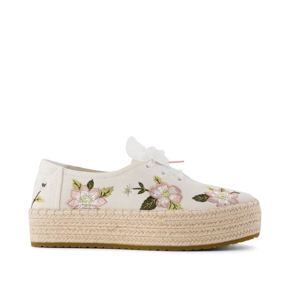 Valencia Lace-Up Platform Espadrille Natural Embroidered Floral