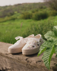 Valencia Lace-Up Platform Espadrille Natural Embroidered Floral