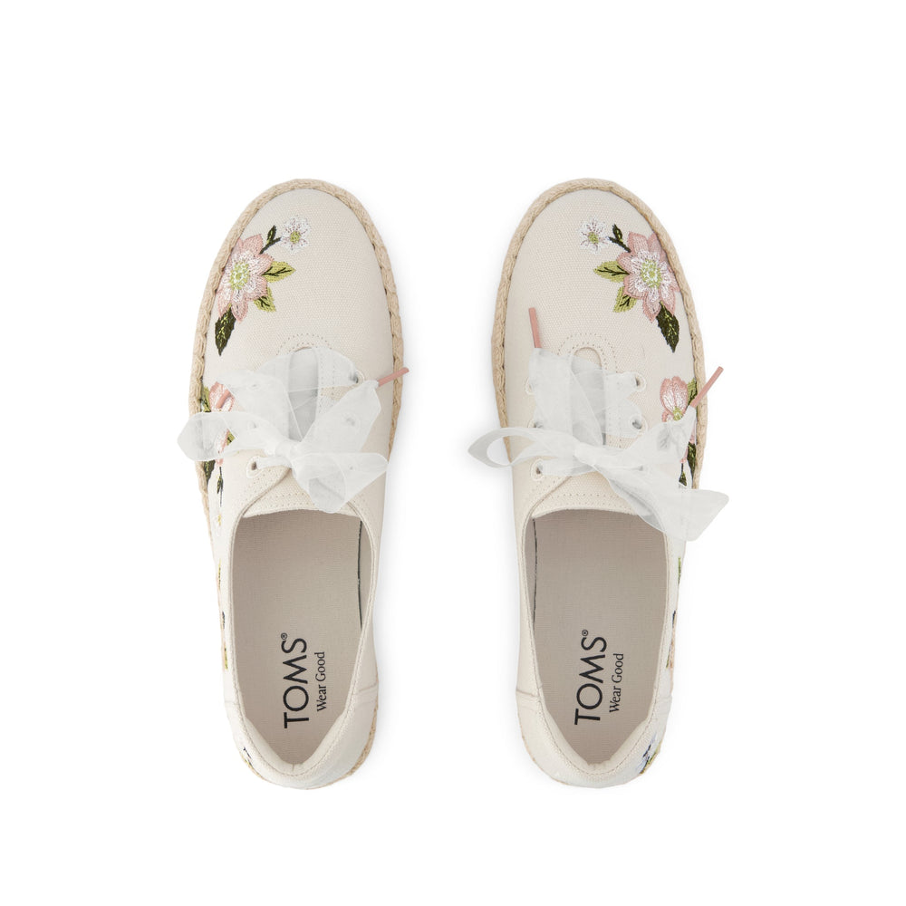 Valencia Lace-Up Platform Espadrille Natural Embroidered Floral