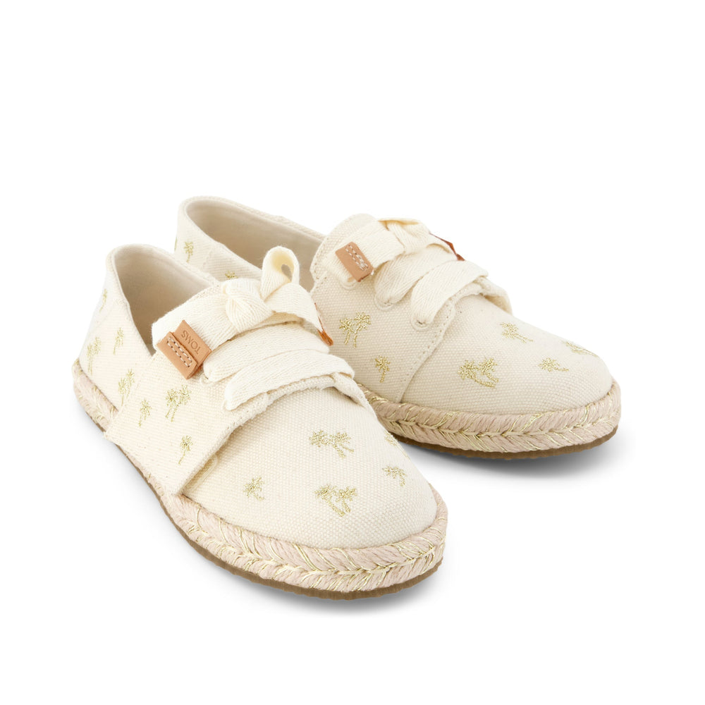 Carolina Lace-Up Kids Espadrille Metallic Embroidered Palm Trees