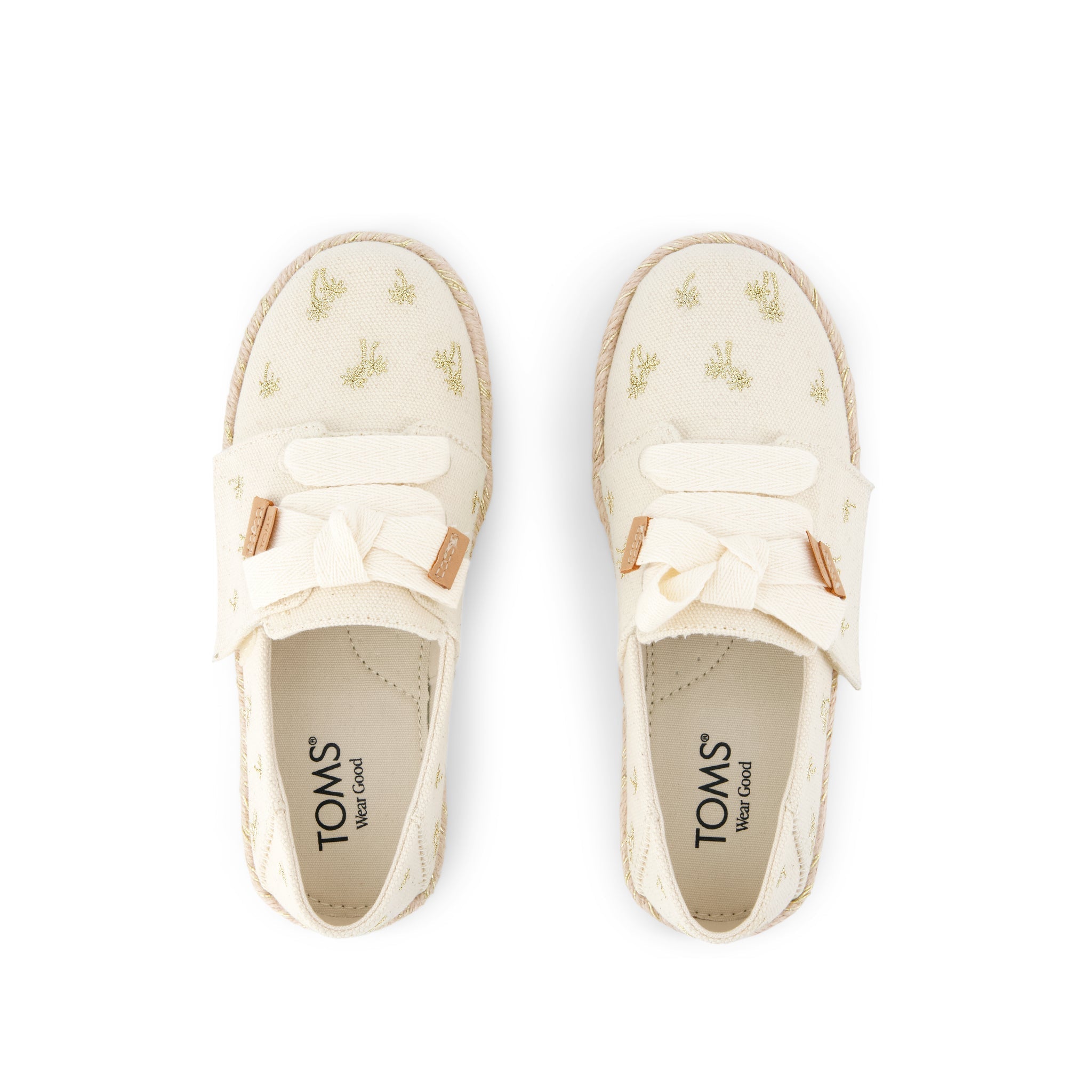 Carolina Lace-Up Kids Espadrille Metallic Embroidered Palm Trees