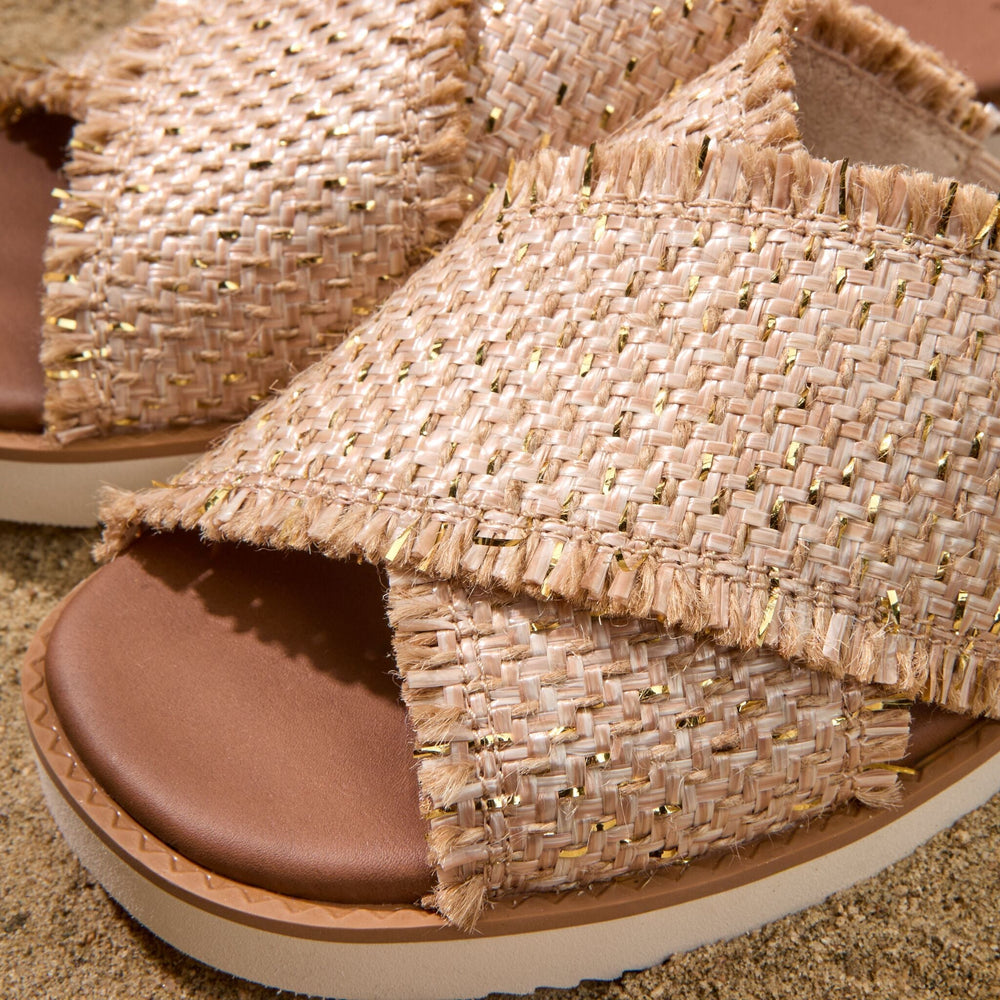 Mae Crossover Slide Sandal Natural Metallic Rafia
