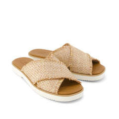 Mae Crossover Slide Sandal Natural Metallic Rafia