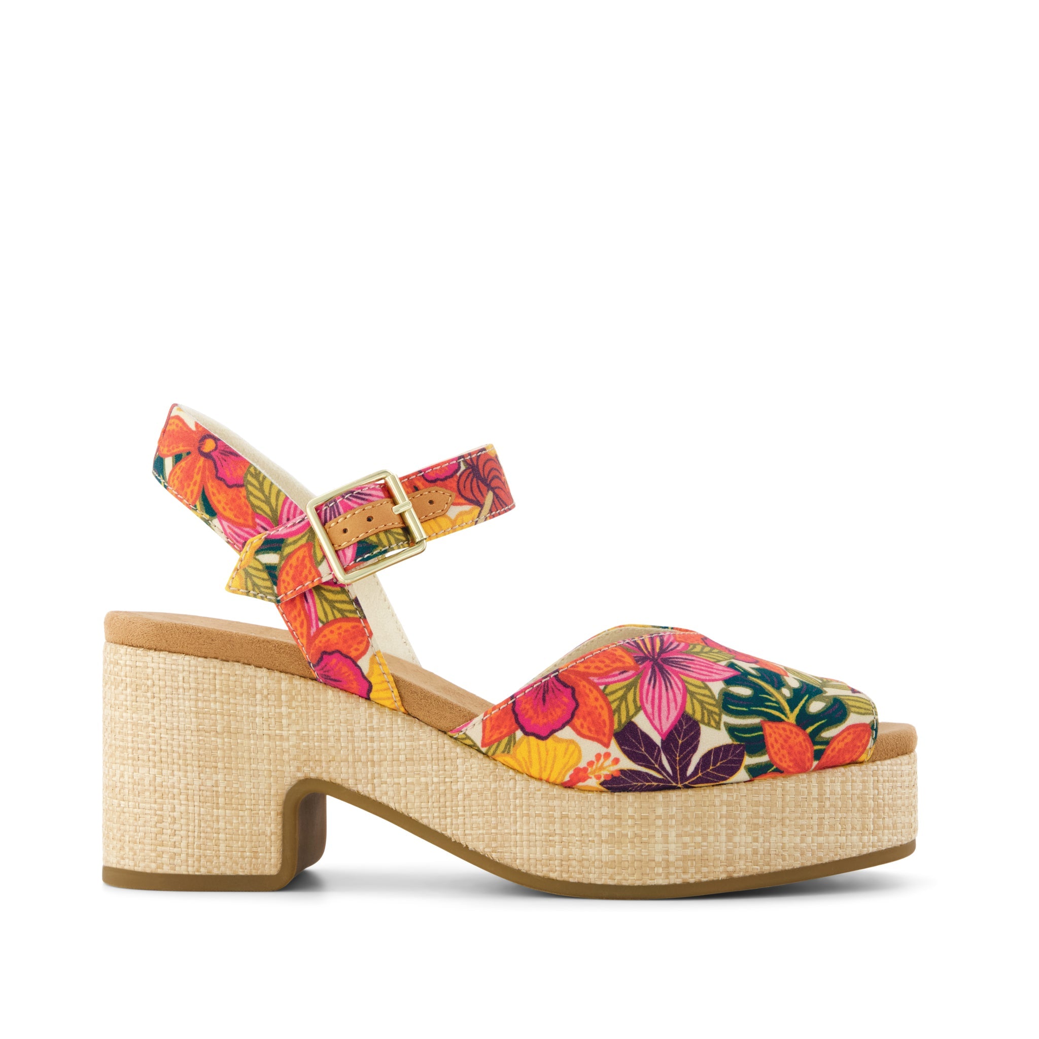 Isla Peep Toe Heeled Sandal Tropical Floral Print