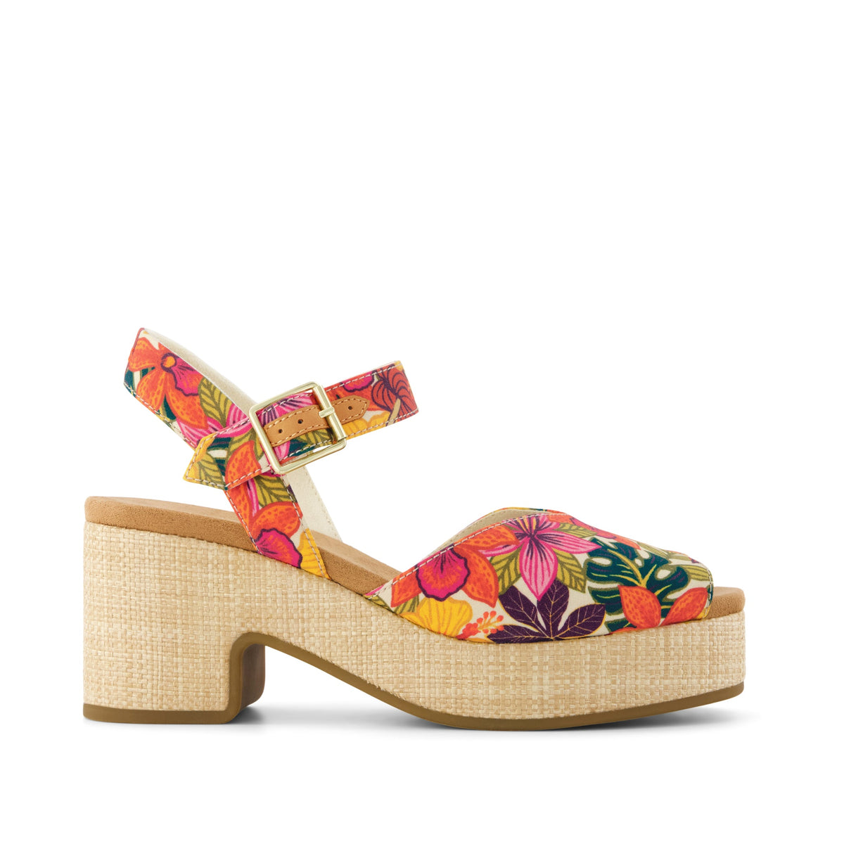 Isla Peep Toe Heeled Sandal Tropical Floral Print