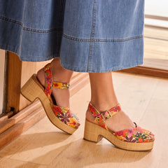 Isla Peep Toe Heeled Sandal Tropical Floral Print