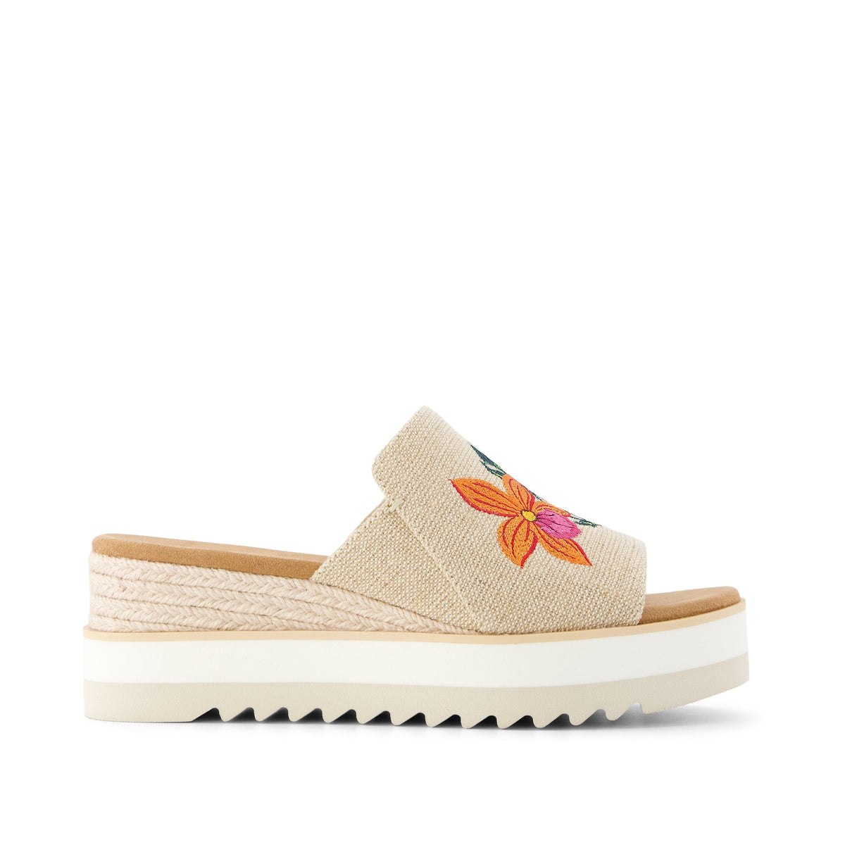 Diana Mule Wedge Sandal Embroidered Tropical Floral