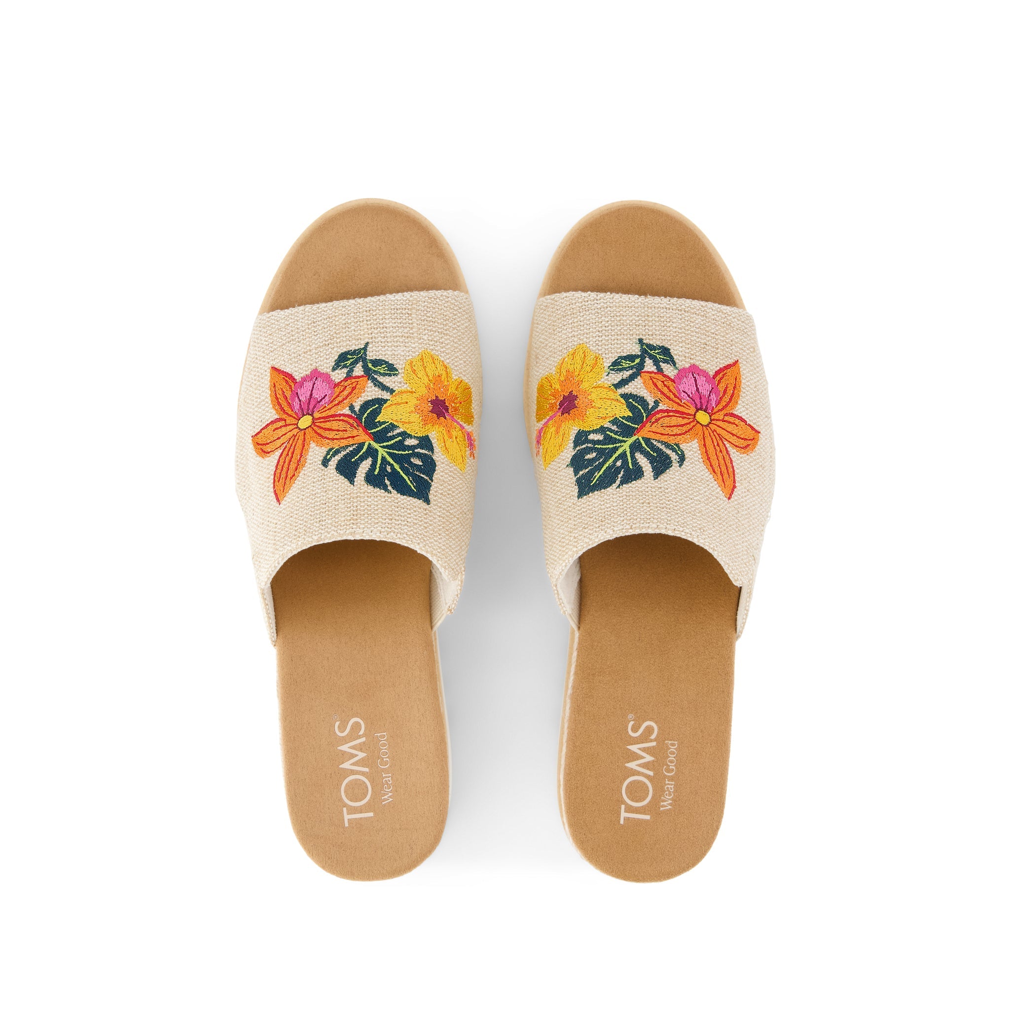 Diana Mule Wedge Sandal Embroidered Tropical Floral