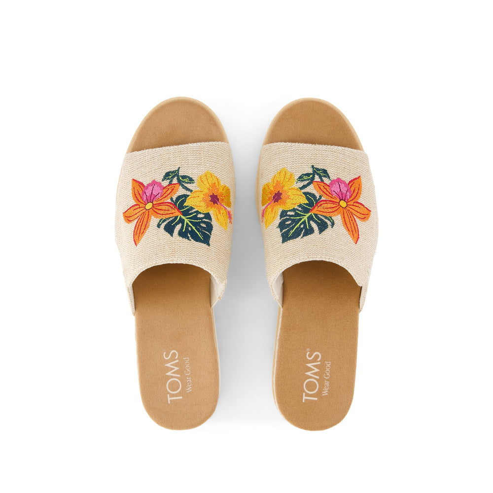 Diana Mule Wedge Sandal Embroidered Tropical Floral