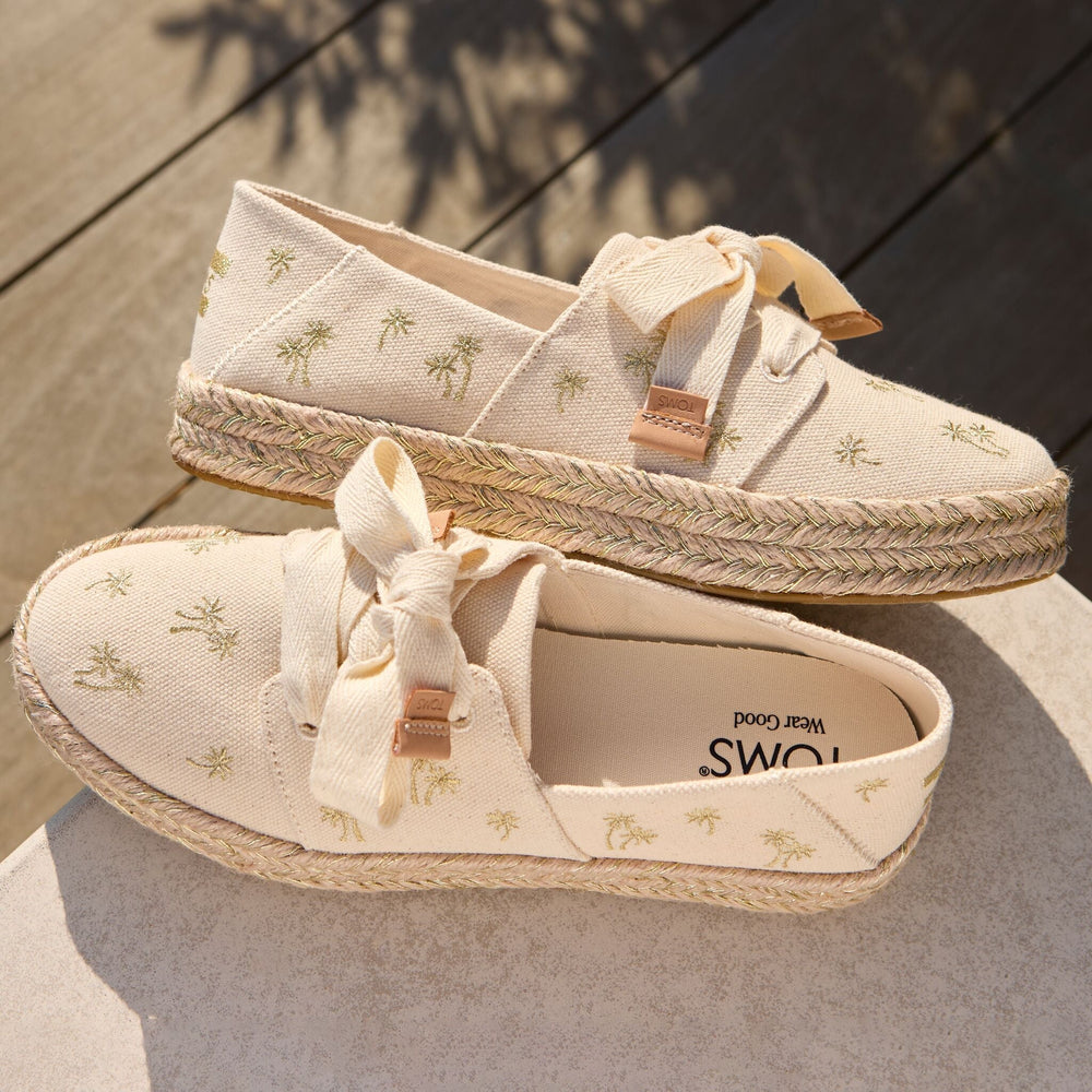 Carolina Lace-Up Espadrille Metallic Embroidered Palm Trees