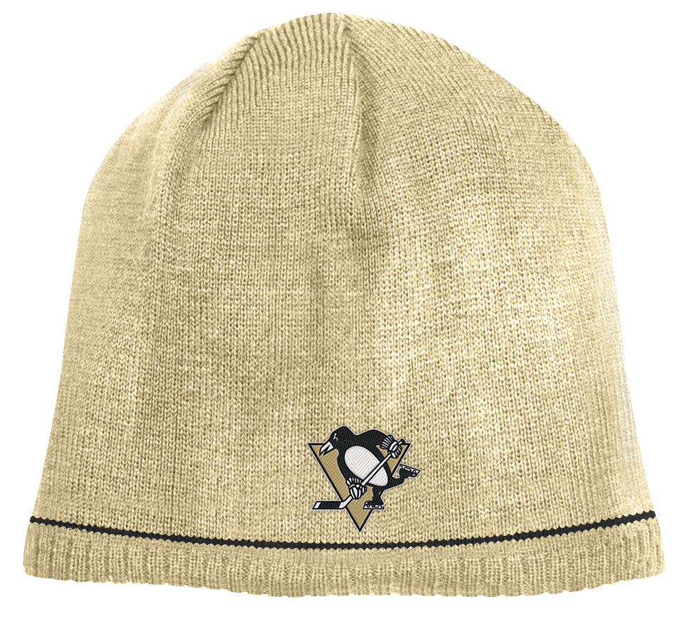 Pittsburgh Penguins Beige/Black Reebok NHL Reversible 760 Knit Hat