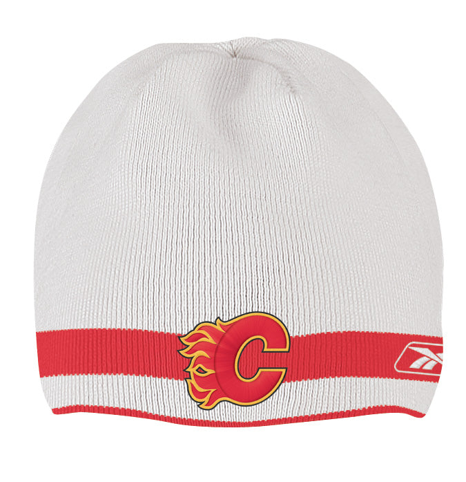 Calgary Flames White/Red Reebok NHL Reversible 560 Knit Hat
