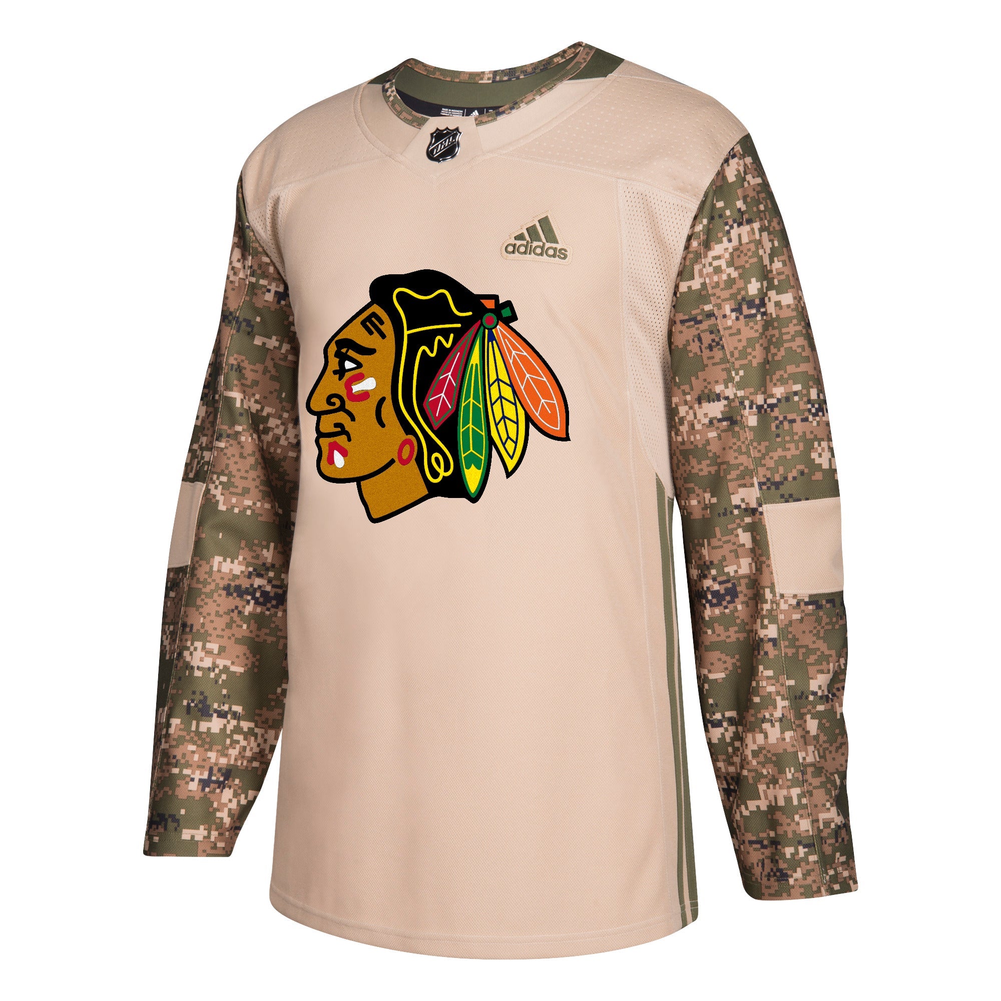 Military Camo Khaki Chicago Blackhawks 258J Adidas NHL Authentic Pro J