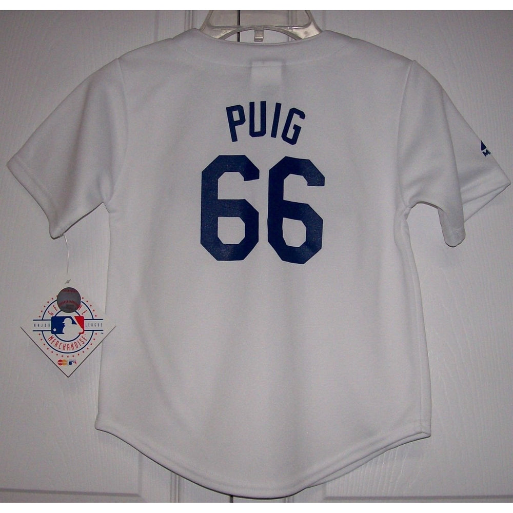 PUIG Los Angeles Dodgers BOYS Large 7 Majestic MLB Baseball jersey Whi